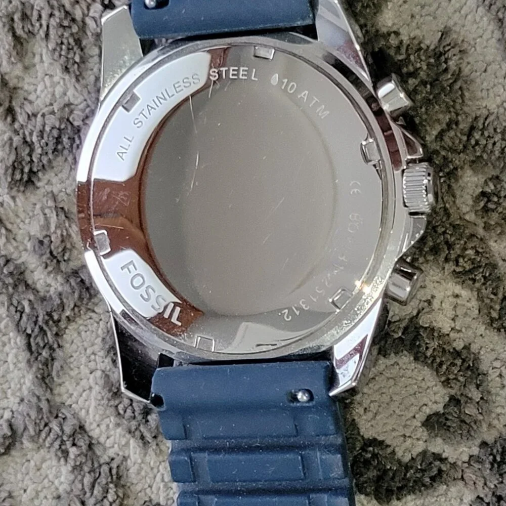 Fossil BQ1180 Men’s Blue Silicone Chronograph Watch Stainless Case